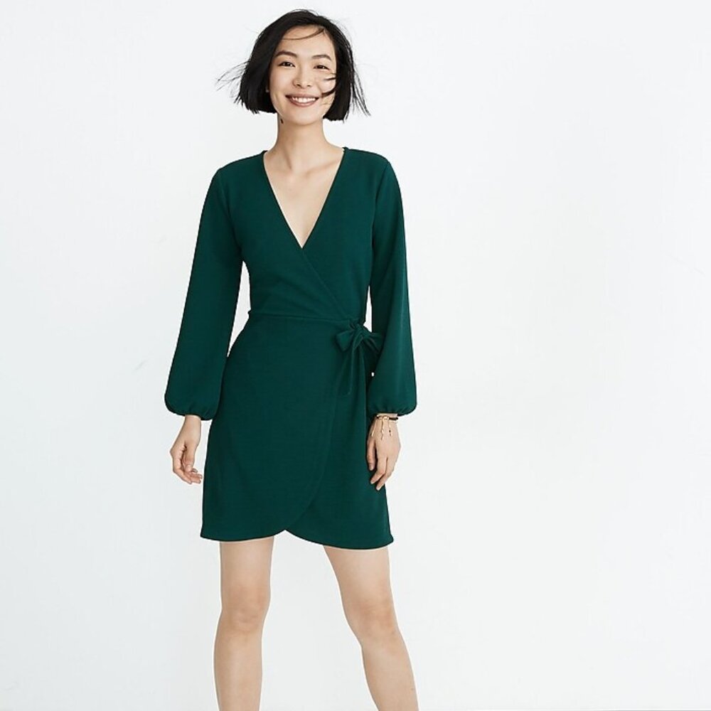 Madewell Texture & Thread Long-Sleeve Side-Tie Dress Size XS Smoky Spruce